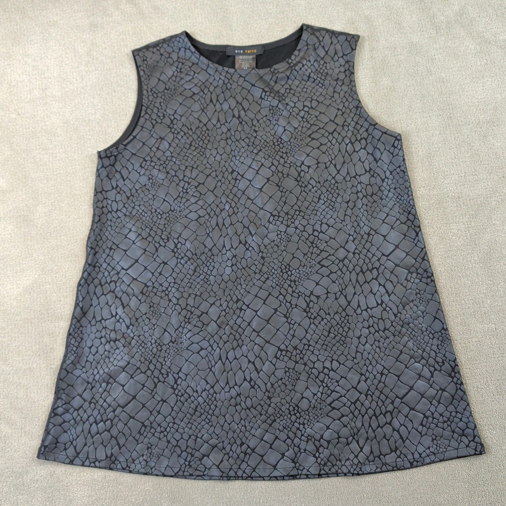 Eva Varro Tunic Top Womens Medium Black Gray Croc Embossed Sleeveless USA Made